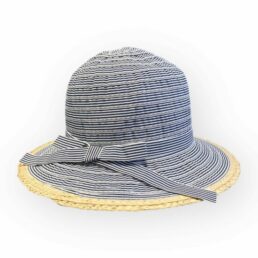 női vászon-szalma kalap kék csíkos
